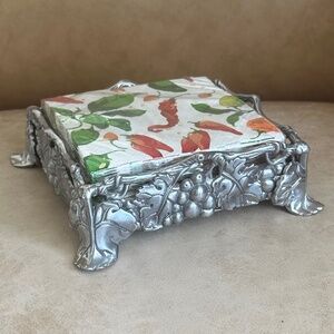 Arthur Court Tuscan Grapevine Cocktail Footed Napkin Box with Beverage Napkins